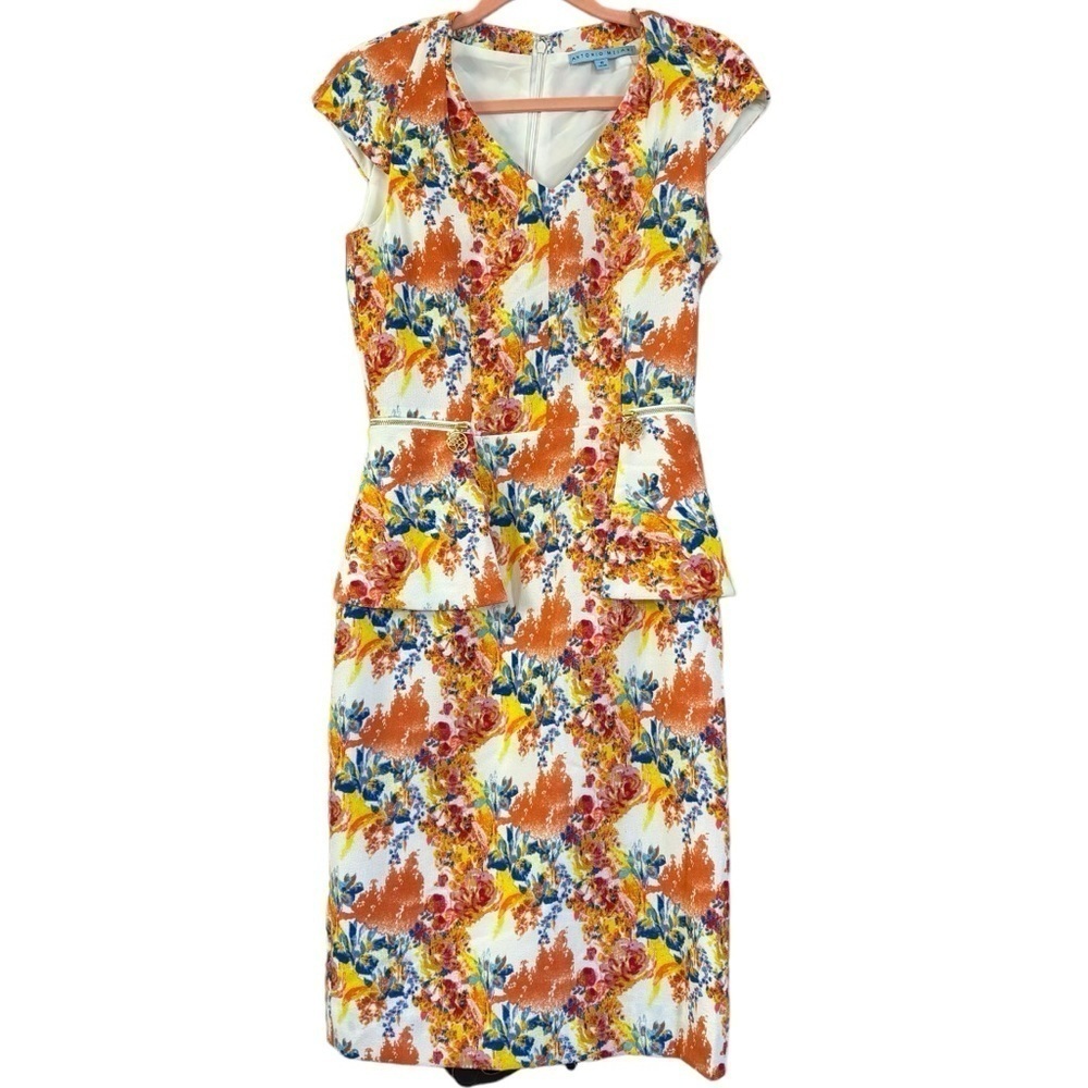 NWT Antonio Melani Adalee Printed Crepe Dress Ivory Sunkiss Women’s 0 Floral